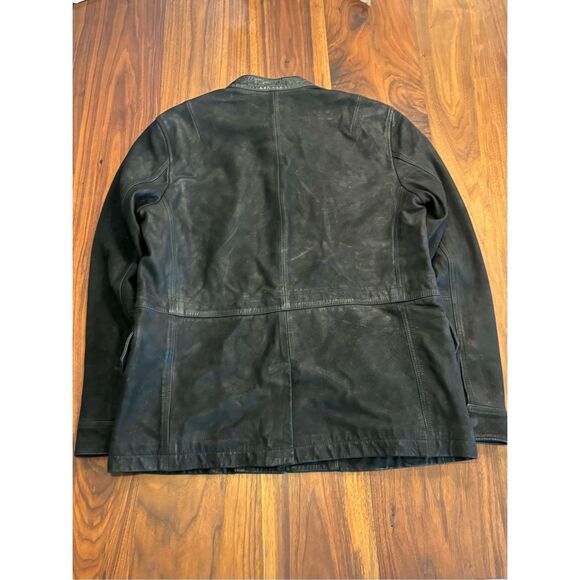 AllSaints Men’s Black Forter Tab Collar Leather Long Sleeve Jacket Size Medium - Picture 8 of 8